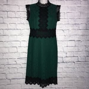 Green w/ Black Lace Sheath Dress